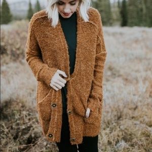 Rare Free People Mustard Boucle Slouch Cardigan